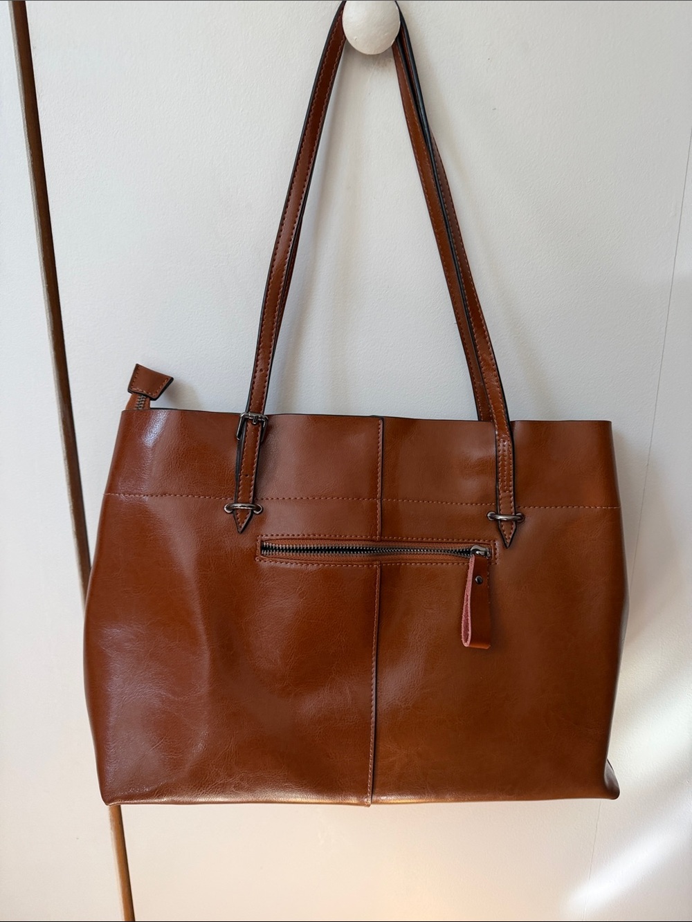 Classic Brown Leather Tote Bag - Women's Shoulder Handbag